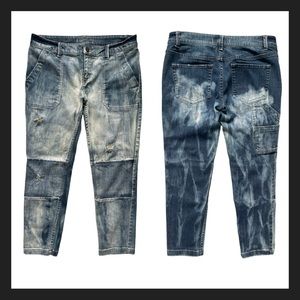 Free People Distressed Bleached Patchwork Cropped Jeans